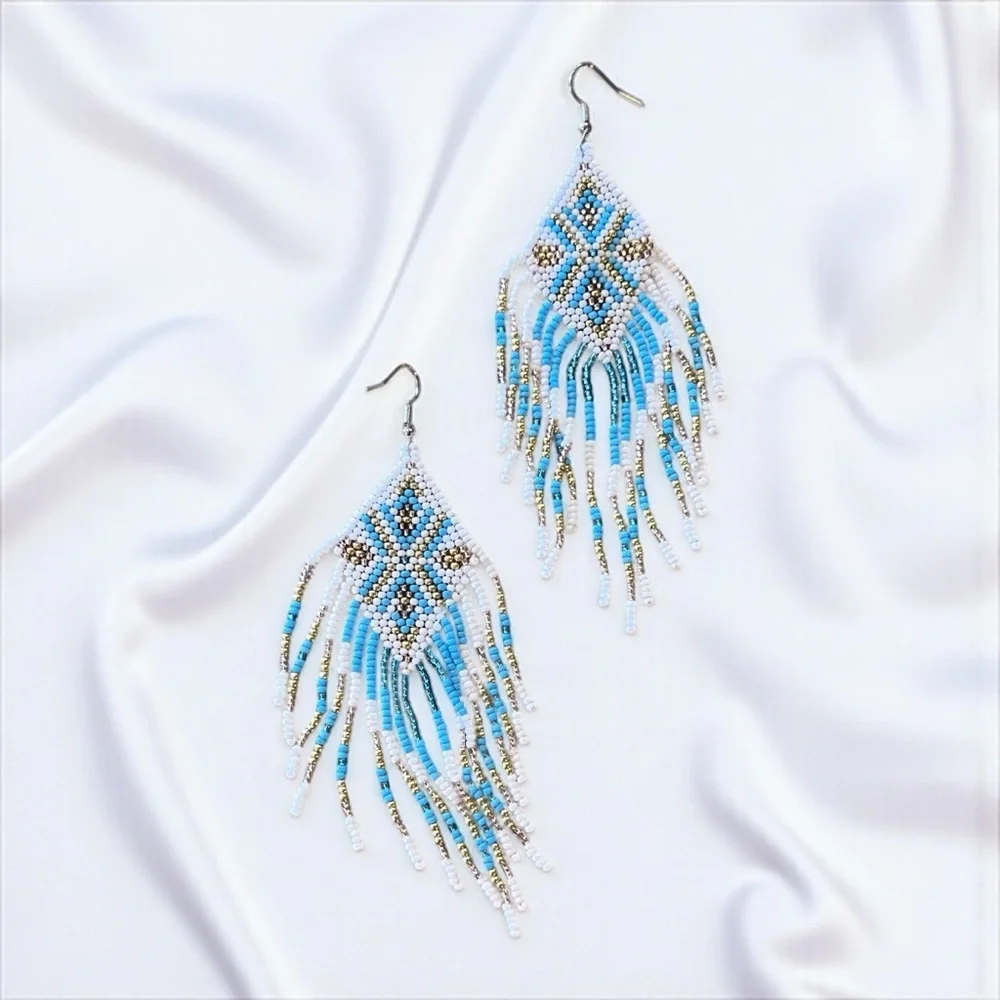 Southwestern Handbeaded Beaded Fringe Earrings